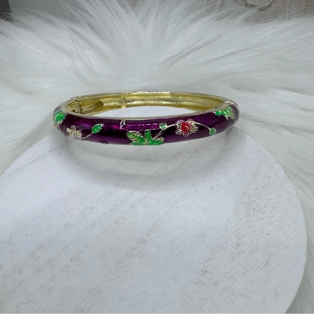 Violet Flower Enamel Cloisonne Bracelet Bangle